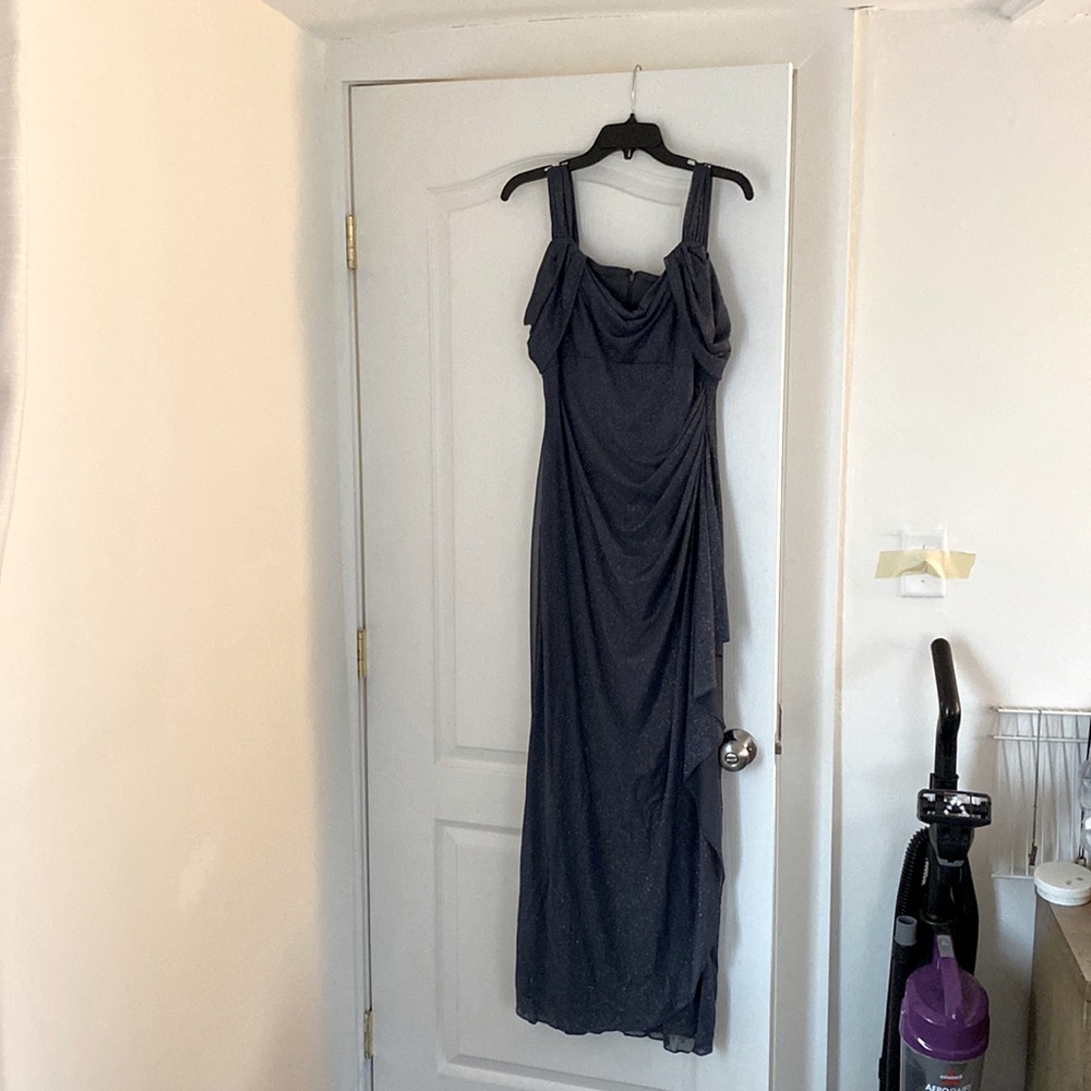 Size 10 Sparkly Smoky Grey Floor Length Gown Dress with Leg Slit